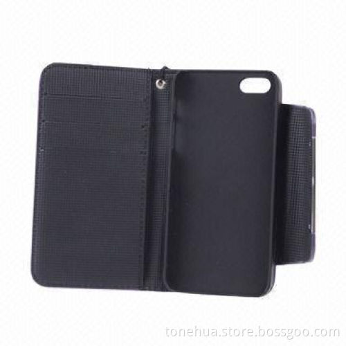 Smooth Surface PU Leather Case for iPhone 5/5S, with Credit Card Slots and Lanyard, Comes in Black